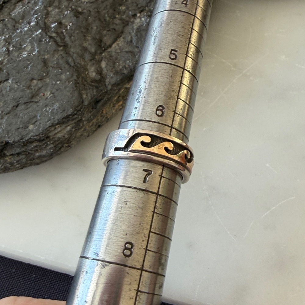 Navajo Native American Vintage Wave Ring Sterling and 14K Band - Picture 5 of 10